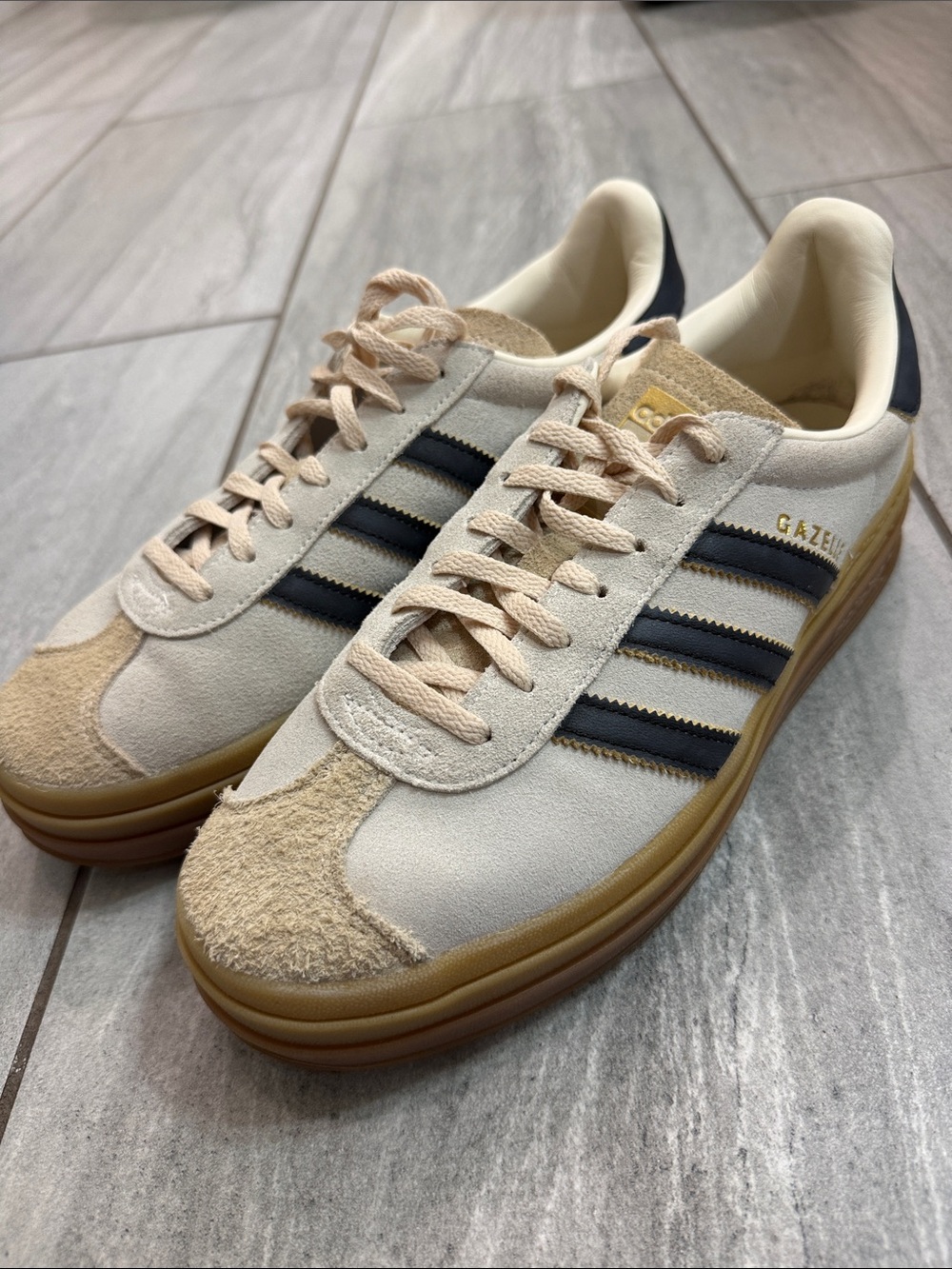 adidas Gazelle women's platform Cream, Black & Tan Sneakers